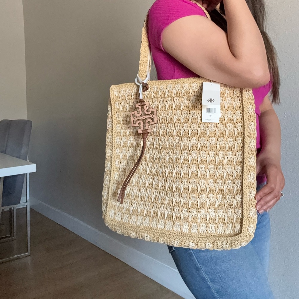 NWT , Tory Burch iced latte / pound cake straw Tote bag - Picture 10 of 12